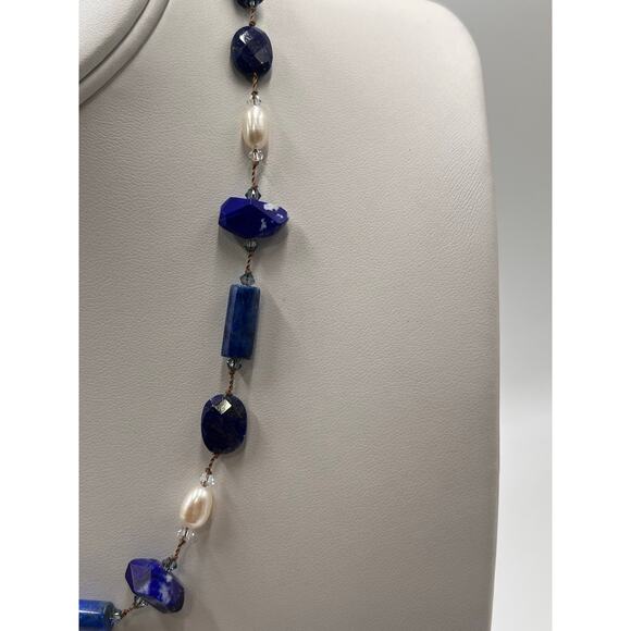 Margo Morrison Blue Lapis Combination Freshwater White Pearl Swarovski Crystal - Picture 4 of 9